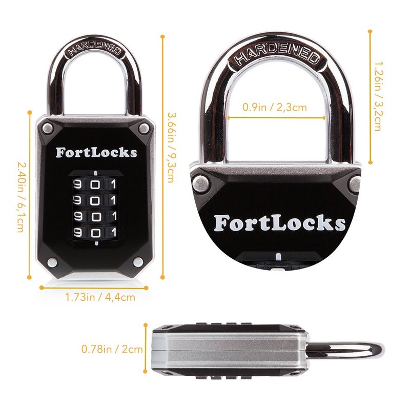 FortLocks 2 Pack - Heavy Duty, Waterproof, Resettable Combination Lock, 4 Digit, Silver - Image 2